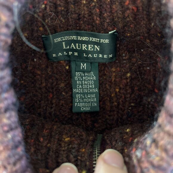 Lauren Ralph Cardigan Sweater Medium Earth Heather Brown Wool Mohair - Picture 4 of 5